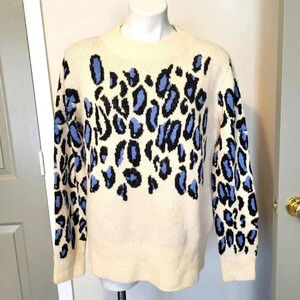 Molly Bracken Lili Sidonin Blue Multicolor Fun Animal Print Leopard Sweater(M/L)
